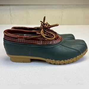 LL Bean Rubber Moc Low Duck Boots 9M Tan  Green Women's Item ID 175067 USA Made